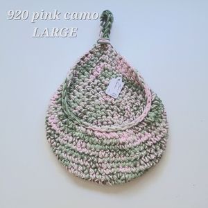 LARGE 920 PINK CAMO HANDMADE CROCHETED  HANGING WALL BASKET